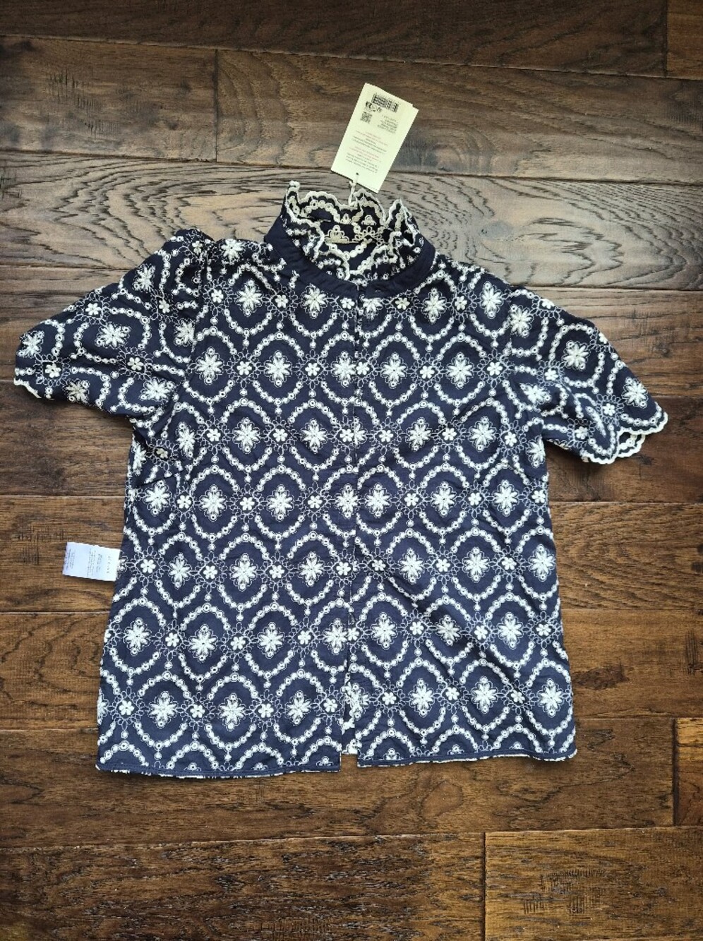 *NWT* [Sezane] Dahlia Shirt in Marine with Daisies, Size 38/6, Organic Cotton - Picture 10 of 13